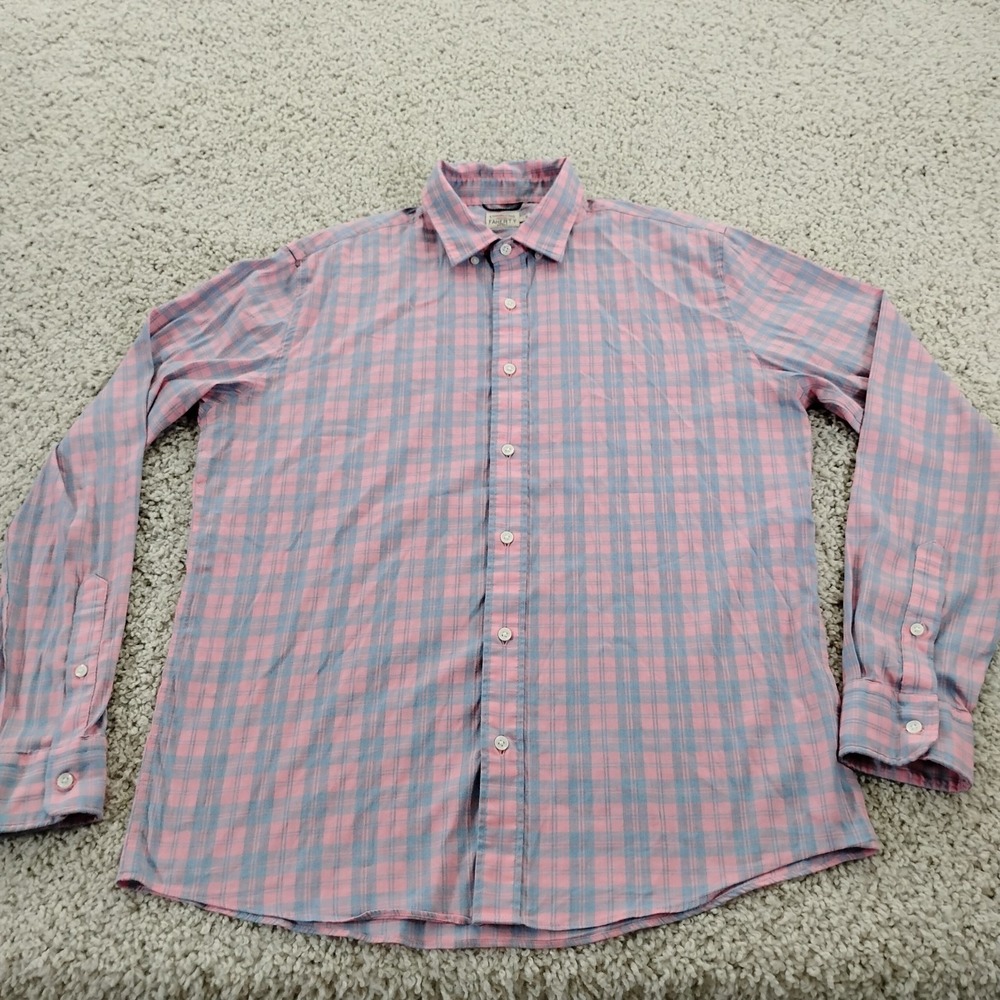 Faherty Shirt Mens Large Pink Button Plaid Preppy Cotton Nylon Performance A2